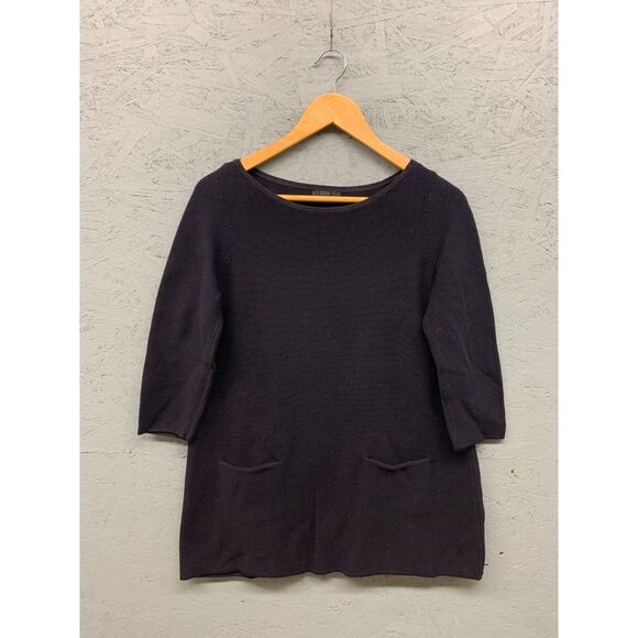 Cos Navy 100% Cotton Knitted 3/4 Sleeve‎ Jumper Pockets Small - Picture 1 of 10